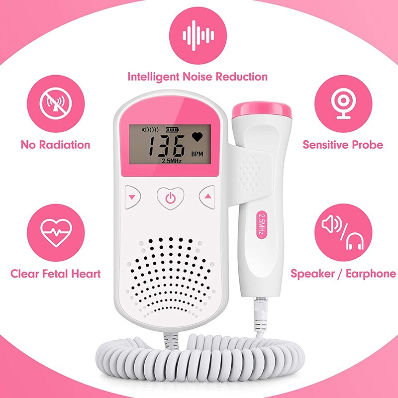 Fetal Upgraded 2.5MHz Fetal Home Pregnancy Heart Rate Monitor Baby Fetal Heart Rate Detector LCD Display No Radiation
