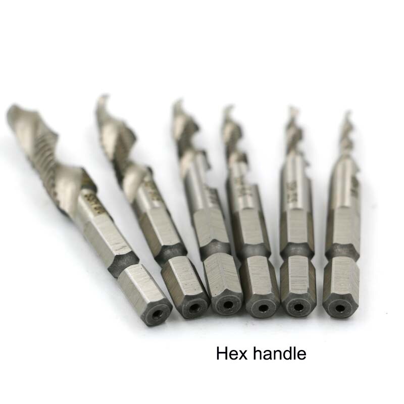 6pcs Speed Steel Screw Tap Drill Bits Hss Taps Countersink Deburr Set Metric Combination Bit High l 1/4 IN Quick Change Hex Die
