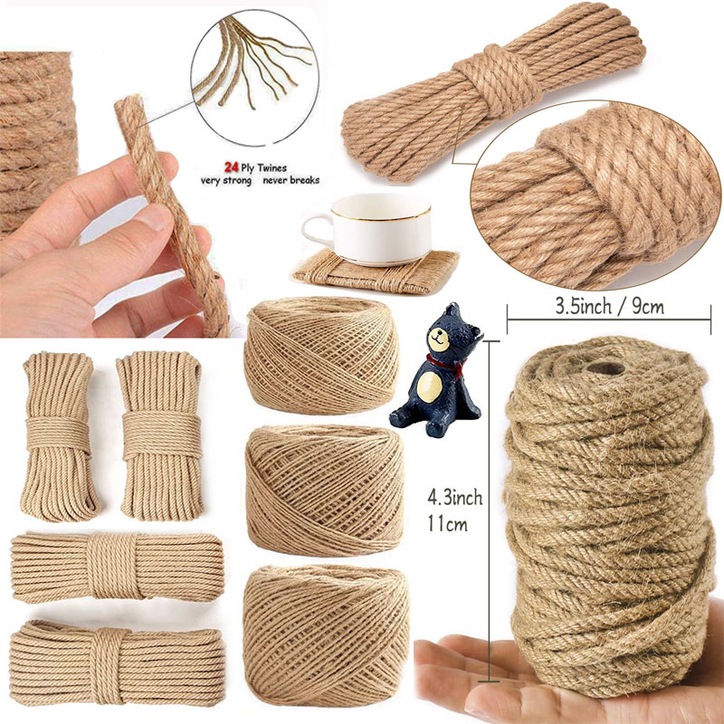 1-14mm Vintage Natural cuerda de yute cordón cadena DIY cesta gato rascarse hecho a mano manualidades embalaje para de jardinería, decoración de la boda