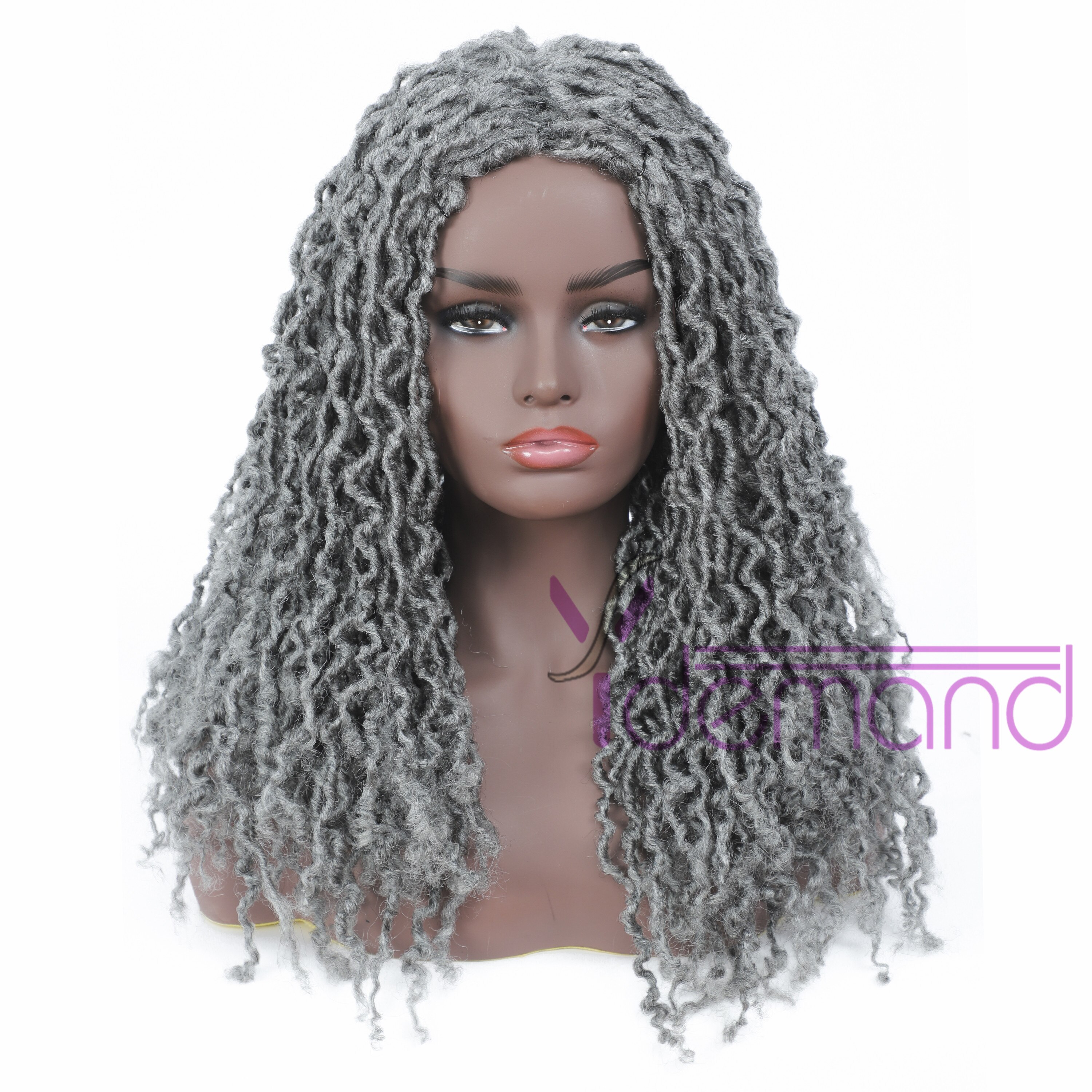 Y demand Long Dreadlocks Braided Wigs Grey Goddess Faux Locs Hair 24inch Natural Synthetic Wig For Black Women/Men
