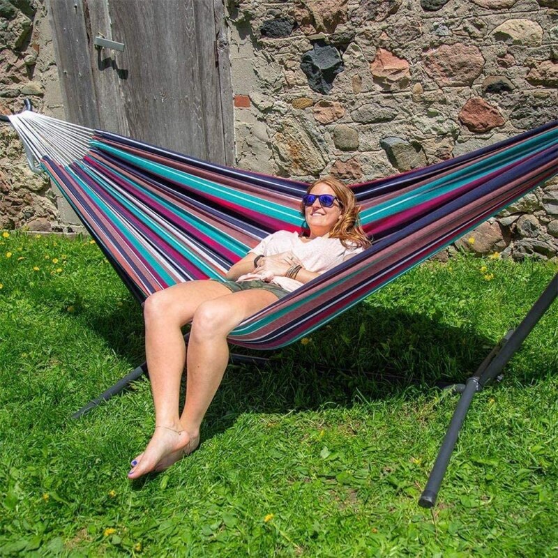 200*150 Cm Draagbare Hangmat Outdoor Tuin Sport Thuis Travel Camping Swing Canvas Streep Hangen Bed Hangmat 1