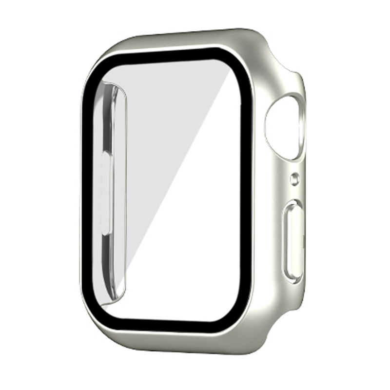 Szkło + pokrowiec na Apple Watch Case 44mm 40mm 42mm 38mm akcesoria platerowane ochraniacz ekranu iWatch seria 6 5 4 3 se 7 45mm 41mm: Starlight Aluminum / 41mm series 7