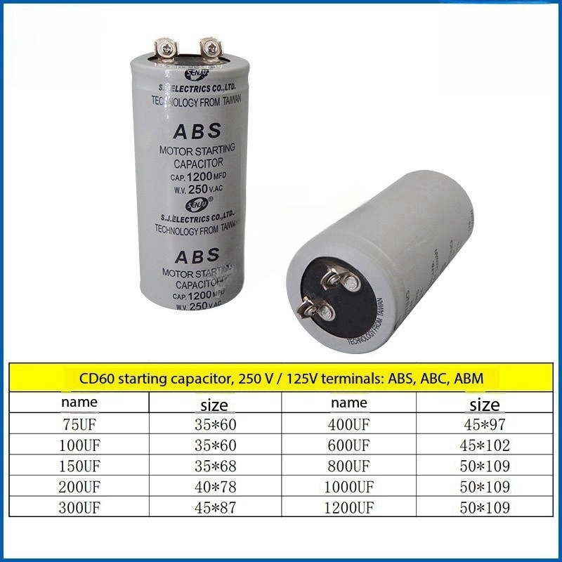 1 Uds CD60 condensador de arranque ABS-75MFD/100UF/150/200/300/400/600 ~ 1200UF 250V