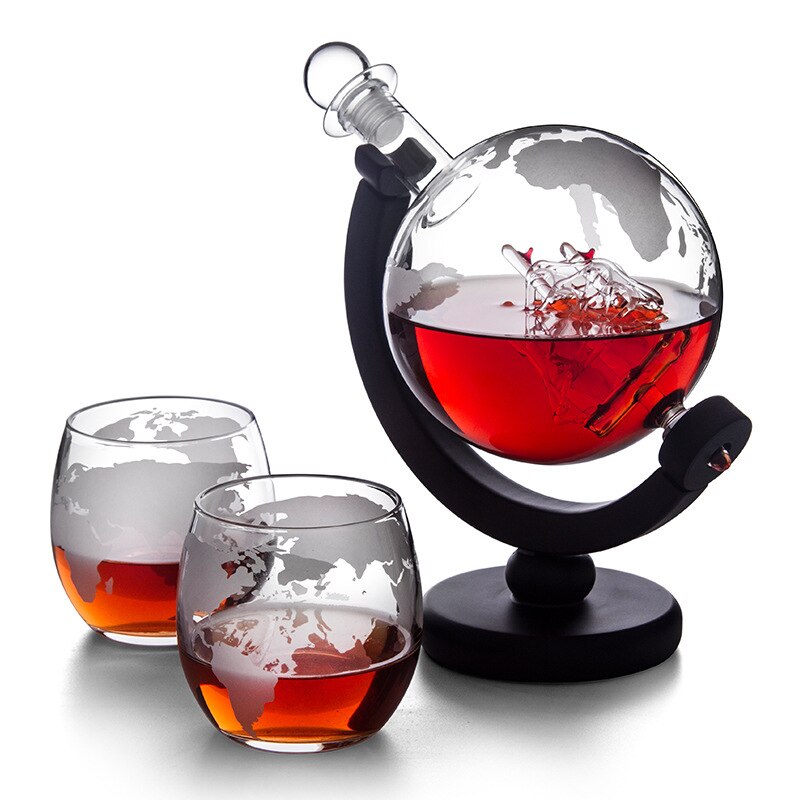 Vinflaska jordglob whiskydekanter vin luftare glas vin alkohol vodka spritdispenser hällare soda dispenserbar leveranser: Med 2 koppar