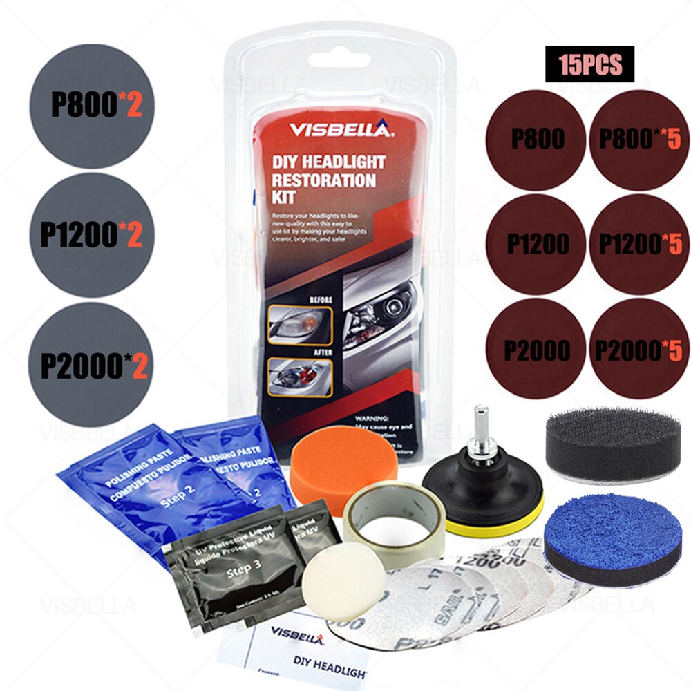 Car Headlight Restoration Polishing Kits Headlamp Repair Kits Car light Lens Polish Polisher Cleaning Paste Refurbish Paint Care: Package 15
