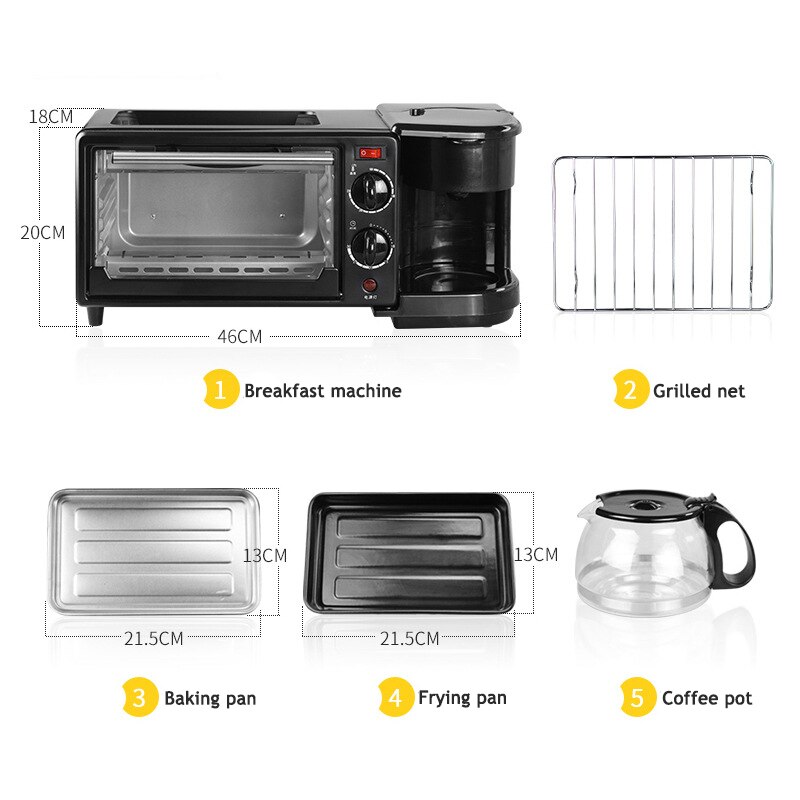 220V Multifunctional 3 in 1 Sandwich Breakfast Machine Household Coffee Machine Mini Electric Oven Bread Toaster With Frying Pan