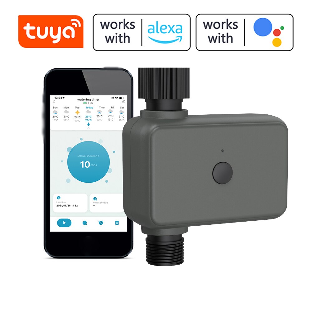 Smart Tuya APP BT Water Timer Rain Delay Programmable Irrigation Timer with Automatic and Manual Watering Hub Required Gateways: US valve