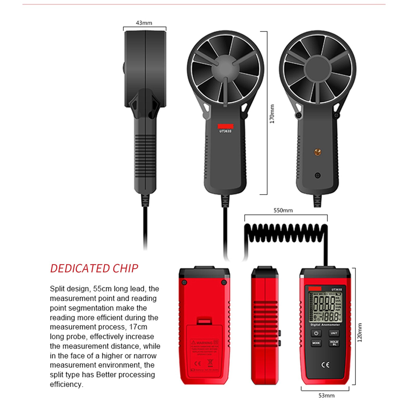 Handheld Anemometer Measures Air Conditioning Outdoor Wind Speed Temperature Volume Tester Instrument Sensing High Precision