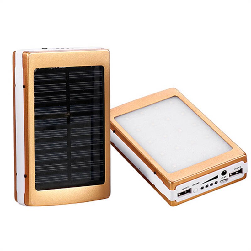 Banco de energía Solar móvil con USB Dual, caja de carga de batería portátil con anidación, cargador de luz para acampada, cargador de batería para teléfono móvil: gold