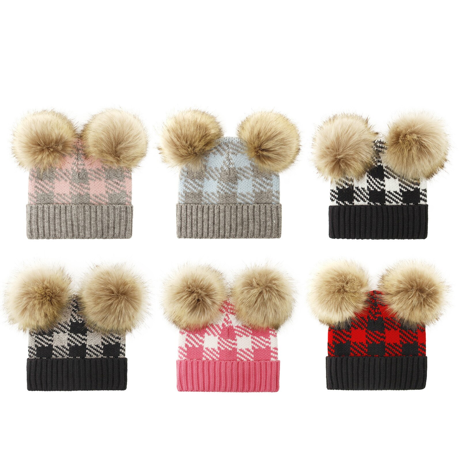 Baby Pet Met Decoratieve Pluche Ballen Plaid Gedrukt Patroon Warme Hoed Voor Winter/Herfst 0-2 Jaar