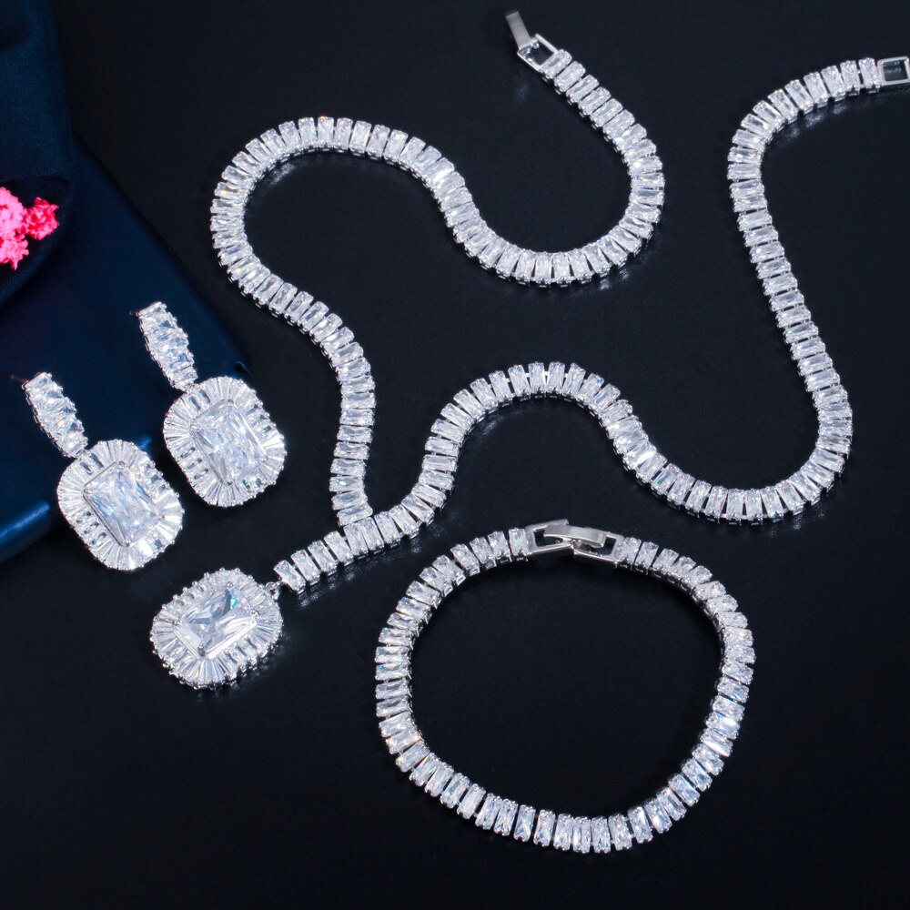 CWWZircons – ensemble de bijoux pour femmes, accessoires de Costume, en zircone cubique de dubaï, pour soirée et mariage, Noble, T508: white set