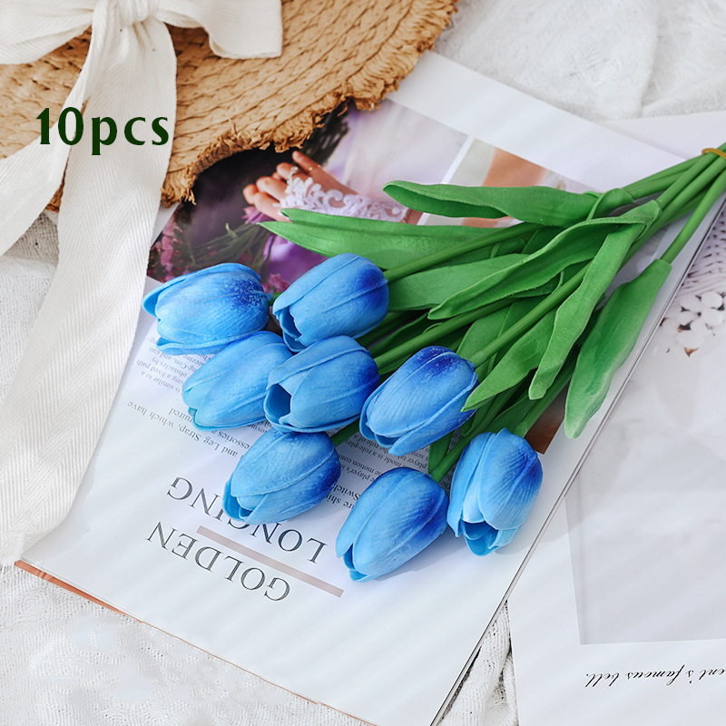 10 stk kunstig tulipanbukett hjem hagedekorasjon bukett bryllup brudebukett festlig fest håndverk vase plantedekorasjoner: Hvit