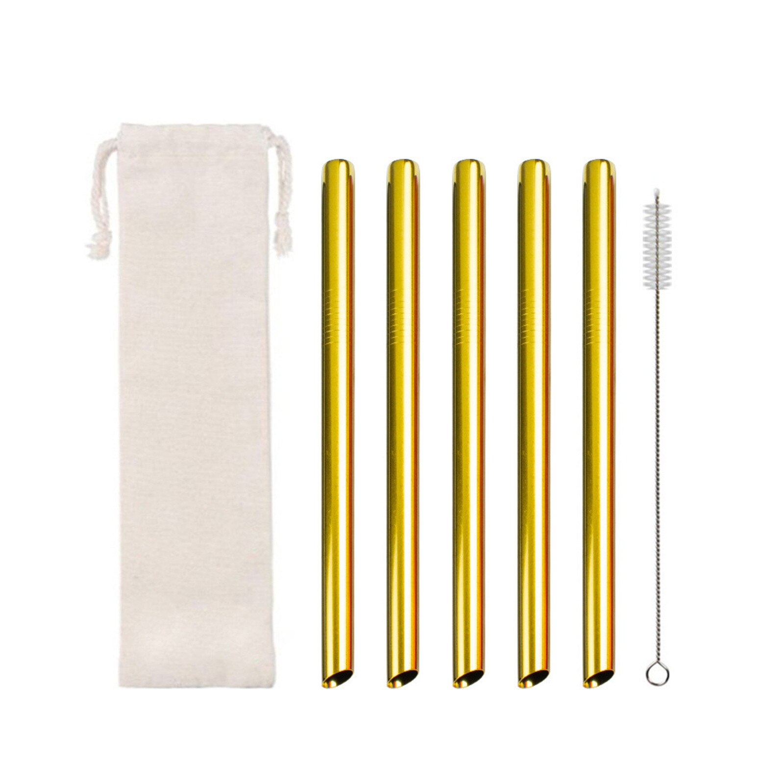 Metal straw rainbow color reusable metal straw set with brush 304 stainless steel straw milk drinkware bar party accessories: Gold 
