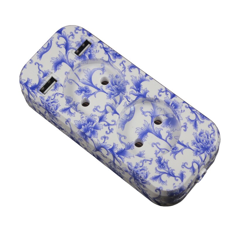 2 pistorasia eurooppalainen 5v 2a usb jatkopistoke eu pistoke jatkojohto seinä useita pbw -05 sinivalkoinen posliini: Posliini väri