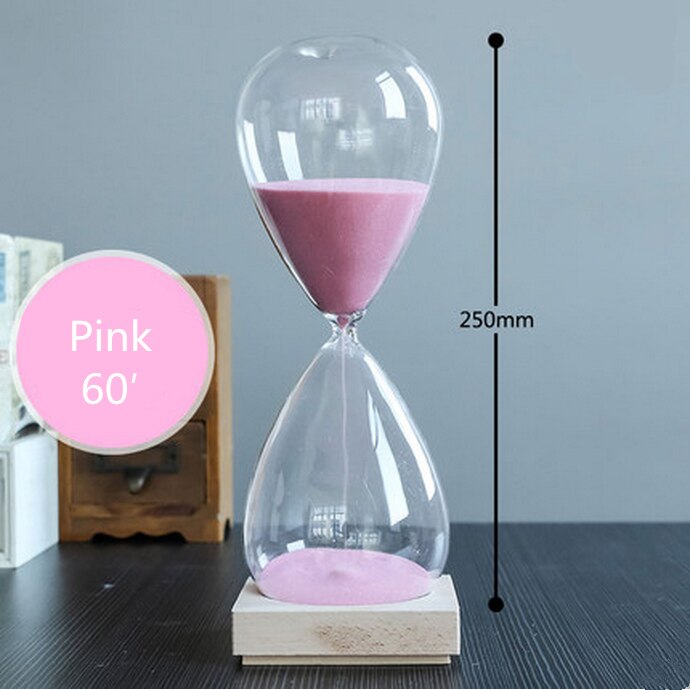 60 minutters timeglas træbase timeglas krystalglas 1 time sandglas farve sand lettering crafts souvenirs: Lyserød