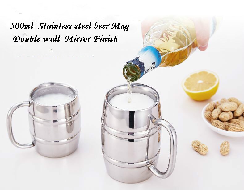 500ML stainless steel beer mug , Double wall stainless steel , high stainless steel mirror finish , logo free