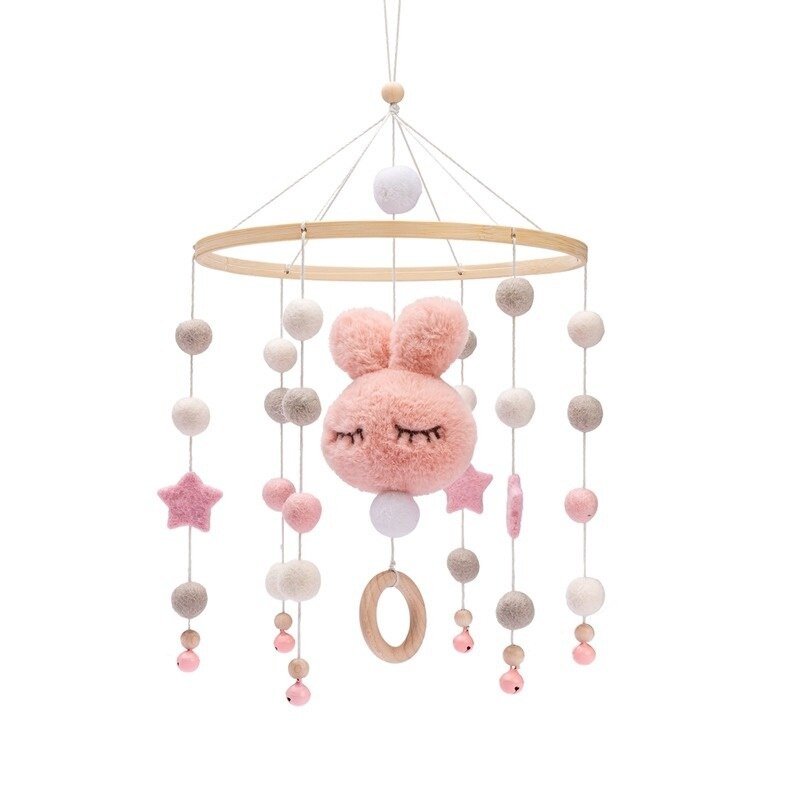 Sonagli culla Mobiles giocattolo letto campana per neonato arcobaleno nappa 0-12 mesi carosello lettini proiezione Dropshipping: pink rabbit