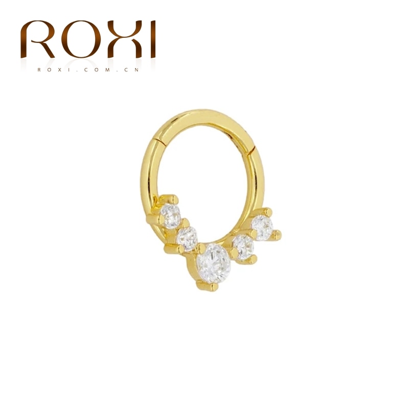 Pendientes ROXI 100% Plata de Ley 925 de circonita brillante redondos de cartílago para mujer, joyería fina, pendientes de aro circulares de: A gold