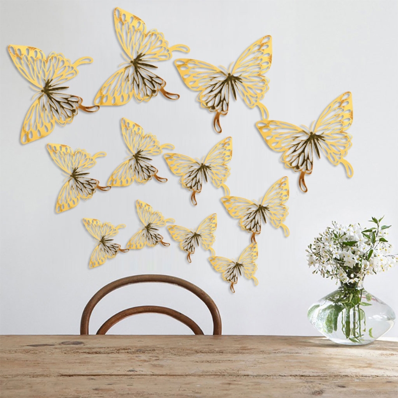 Autocollants muraux papillon 3D creux, 12 pièces, décoration de la maison, pour chambre d'enfants, pour chambre de filles