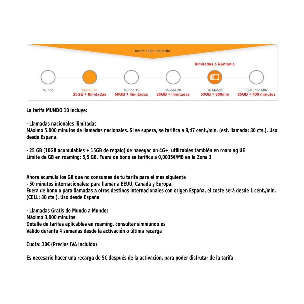 Tarjeta Sim Prepago Orange con 5€ de Saldo, Tarjeta SIM Micro Nano de Prepago, ORANGE MUNDO 5 ROAMING EUROPA INCLUÍDO, Activacion con Tus Datos.