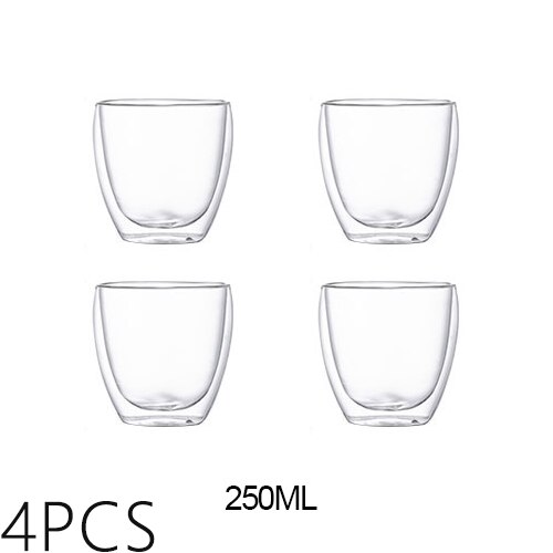Transparante Glazen Beker Melk Whisky Thee Bier Dubbele Creatieve Hittebestendige Espresso Koffie Beker Cocktail Vodka Wijn Mok Drinkwar: 250mlx4