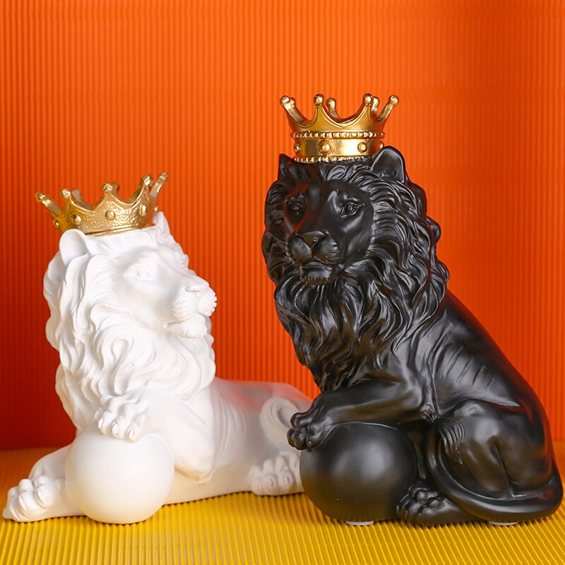 Modern Crown Lion Sculpture Nordic Resin Male Lion Statues Home Office Bar Decoration Art Abstract Animal Ornaments Decor