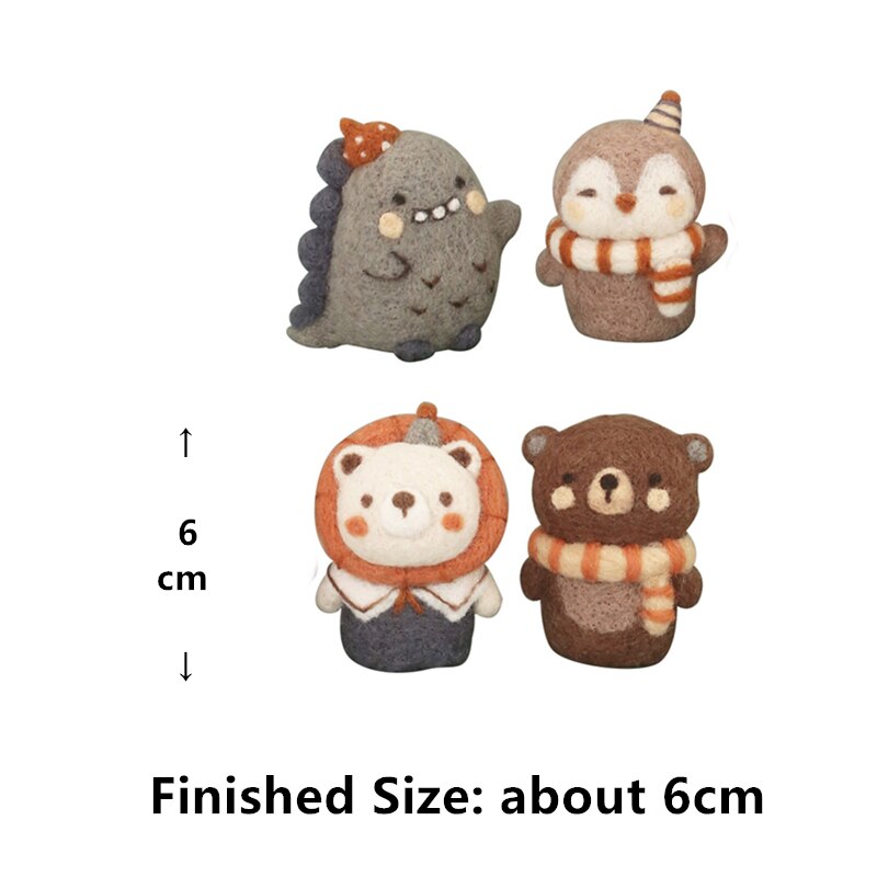 Wool Felt Handmade Non-finished Needle Felted Animals Craft Kits Cute 6 Styles of Animals Felt Wool DIY Material Package