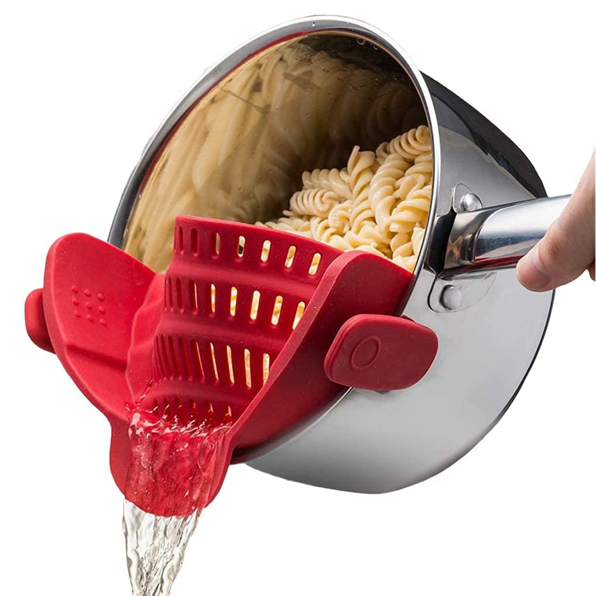 Silicone Kitchen Clip on Pot Strainer Clip Pan Drain Rack Bowl Funnel Rice Pasta Strainer for Spaghetti Meat Grease Fits Pots: Red
