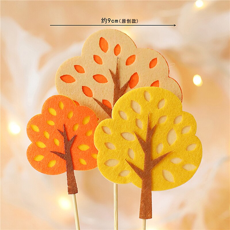 Felt Hedgehog Lion Giraffe Owl Cake Topper for Birthday Party Decor Animal Baking Supplies Baby Shower Kid Anniversary Love: 3pc trees set B