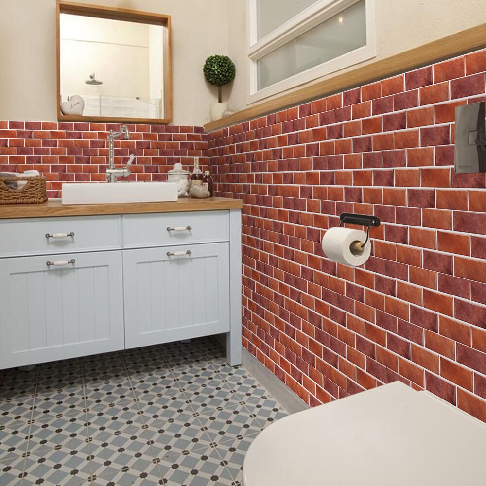 Röd tegel mönster vattentät rum dekor kök kakel backsplash fototapet vattentät pvc självhäftande klistermärken blad
