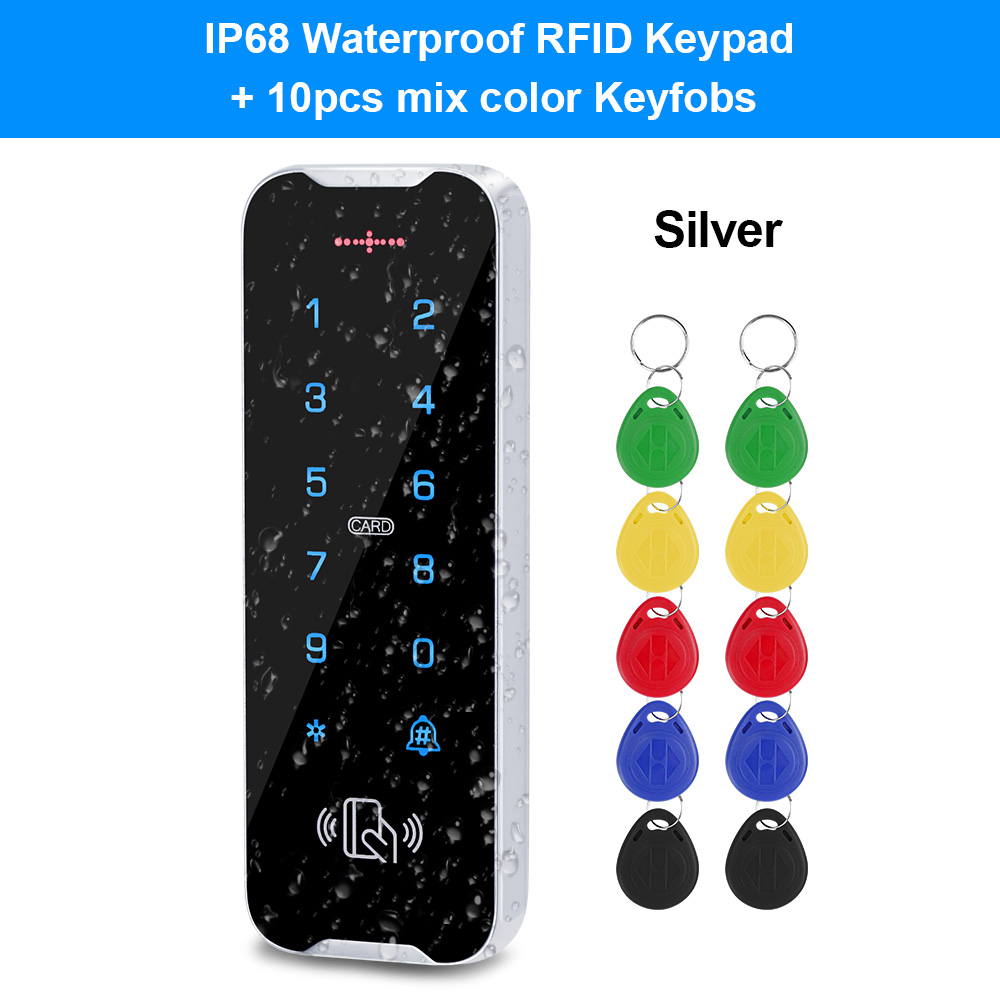 Outdoor Waterproof Access Control Keypad RFID Keyboard System 125KHz Card Reader Metal Touch Controller Wiegand26/34 Doorbell: Silver with Mix Keys