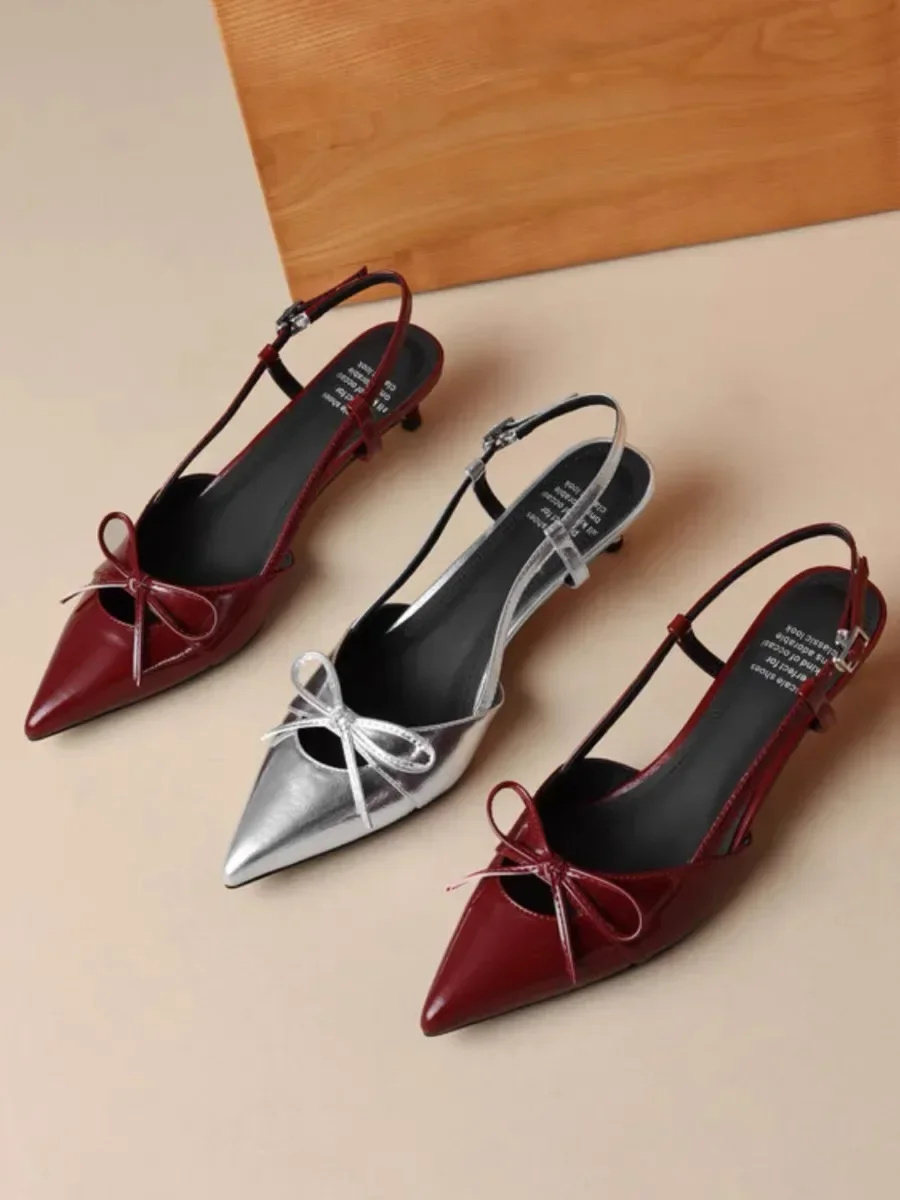 Sandalias sexis de tacón medio con lazo 2024, zapatos de punta estrecha para Mujer, zapatillas de playa a la de verano, chanclas de lujo, zapatos de tacón para Mujer