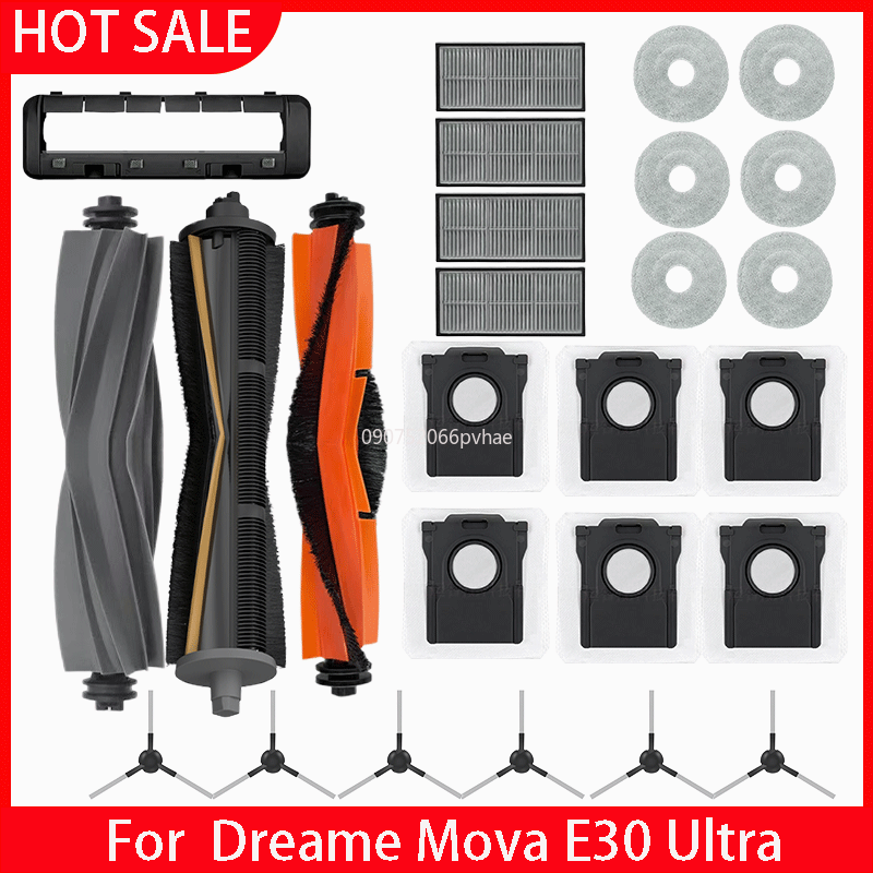 För dreame mova  e30 ultra / trouver  e30 ultra dammsugare delar huvudsaklig tricut-rulle sidoborste hepa-filter moppduk dammpåse