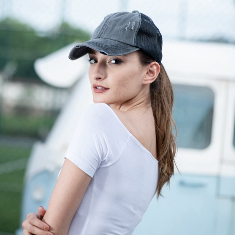 Gorra de béisbol sombrilla algodón transpirable Cola de Caballo sombrero sombreros deportes al aire libre con Cierre trasero ajustable para desordenado alto Bu