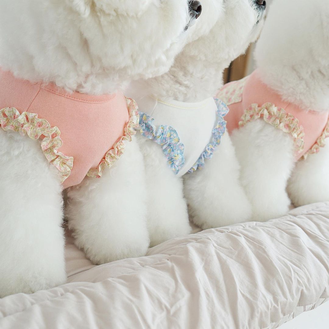 Roze Blauwe Bloemen Leuke Houten Oor Pocket Vest Puur Katoen Hond Huisdier Bichon Teddy Kleren Kat Vest Hond Vest Huisdier kleding