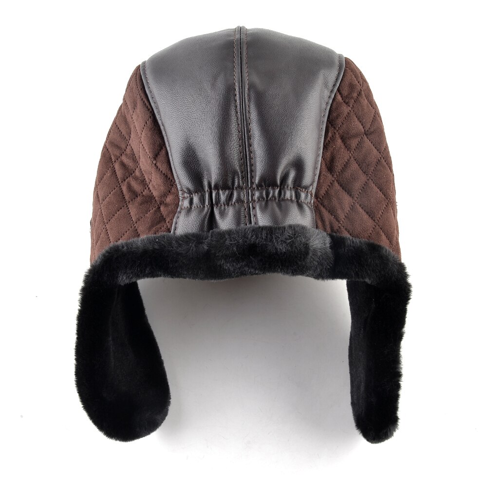 Imitation leather fabric ear flaps hat men ushanka snow keep warm caps unisex bomber hat women winter hats for men's cap bone