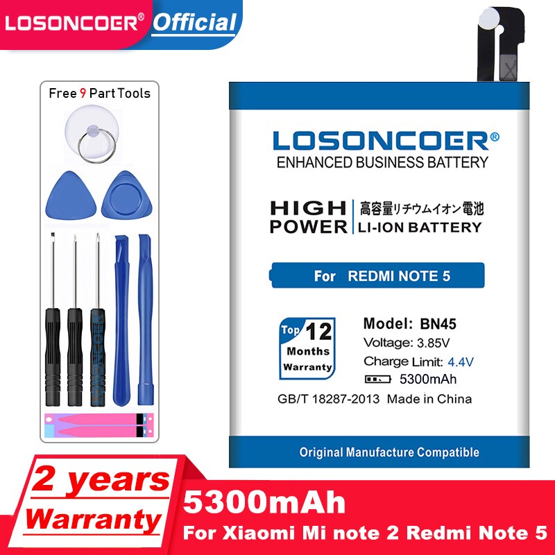 Losoncoer 5300 Mah BN45 Voor Xiaomi Mi Note2 Voor Hongmi Redmi Note 5 Note5 Batterij + Tracking Nummer