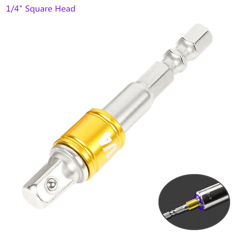Socket Extension Conversion Adapter Hex Shank with 3/8" 1/2" 1/4" Square Head for Extension Drill Bits Power Tool: Yellow