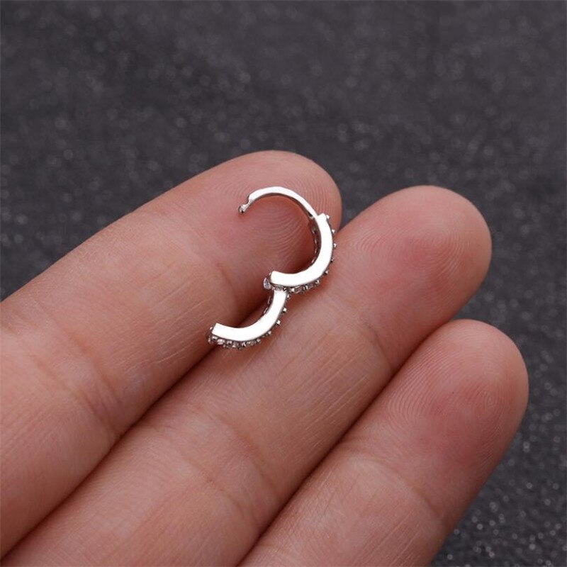 6 8 10mm 1pc mix color Stainless Steel Barbell round Cz Hoop Cartilage Helix Daith Rook Lobe Earring Circle Ear Piercing Jewelry