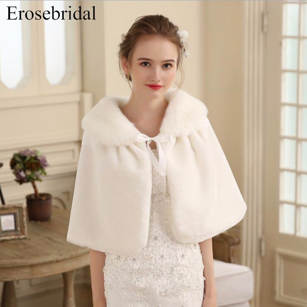 White Bridal Wraps Fur Wedding Jacket Winter Warm Bolero Short Cape Bride Wrap Shawl Wedding Accessories ES903