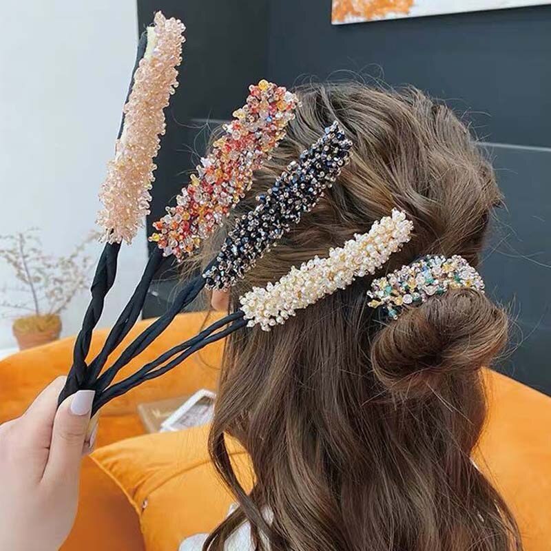 Ruban en cristal pour faire des chignon pour femmes, outils bricolage fabrication de cheveux, Style coréen, accessoires pour boucler les cheveux