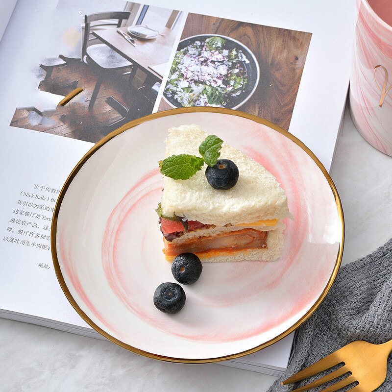 Scandinavische stijl keramische bord kom schotel keramische westerse plaat marmer dagelijks bord servies vee drainage fruitschaal