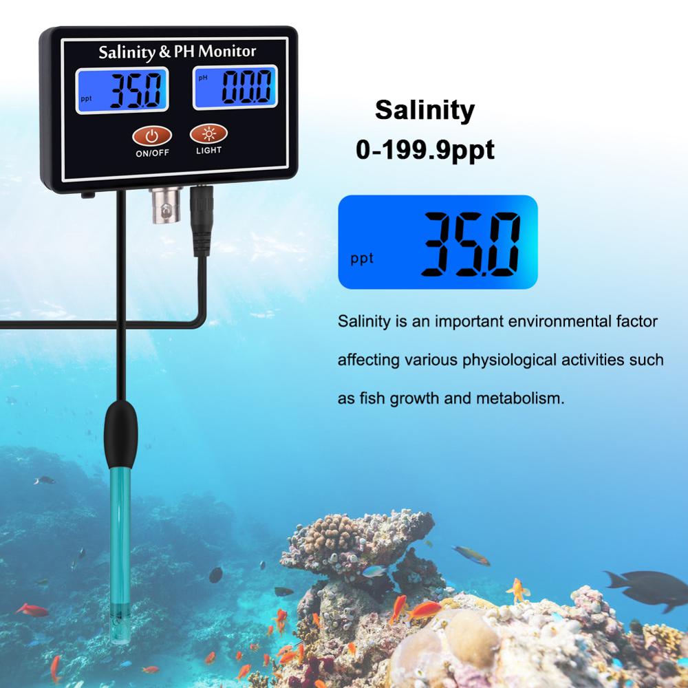 yieryi Online PH &amp; Salinity Monitor 2 in 1 ph meter&amp;Salinity Tester for Aquarium pool spa seawater horticultural water