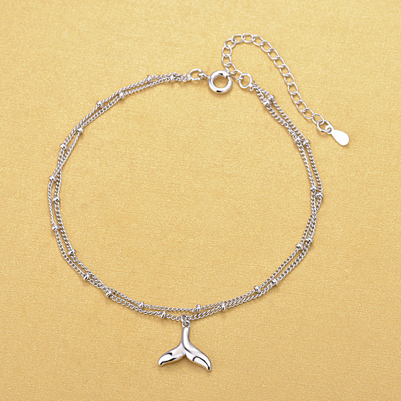 Korean Style 925 Sterling Silver Multi Layer Chain Anklets Fish Tail Charm Anklets Jewelry For