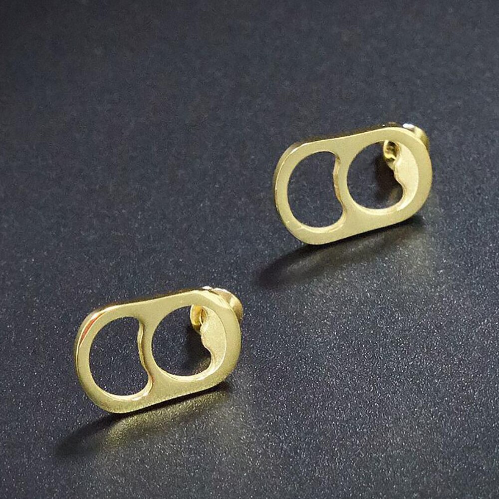 Stainless Steel Gold Cans Ring Women Delicate Funny Stud Earrings Jewelry For Women: Gold