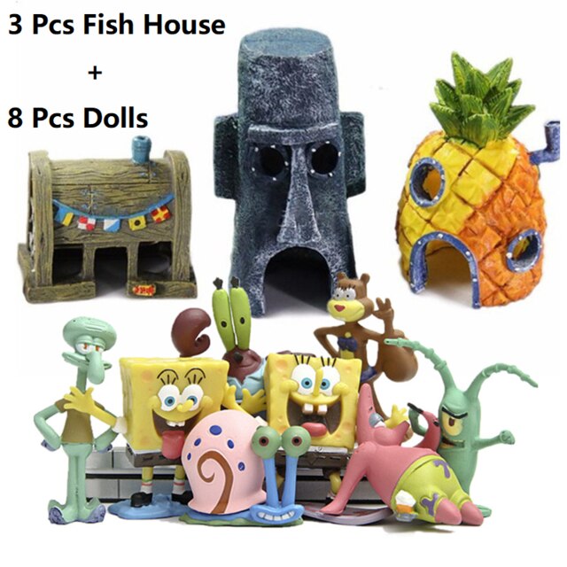 Akwarium ozdoby akwariowe zestaw świecące kamienie kamienie drzewo człowiek ananas dom dla akwarium wystrój akwarium akcesoria: 11PCS
