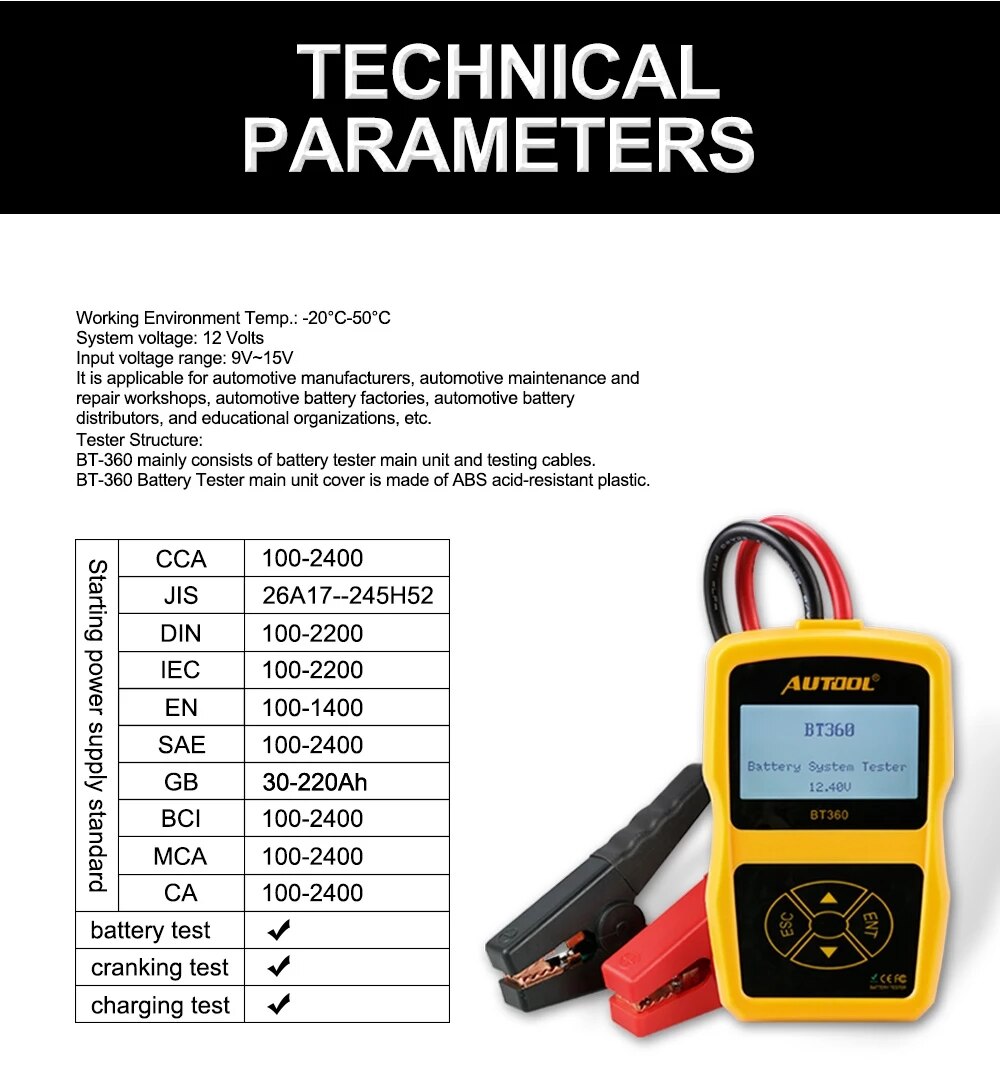 Autool Bt360 12v Car Battery Tester Digital Automo Grandado