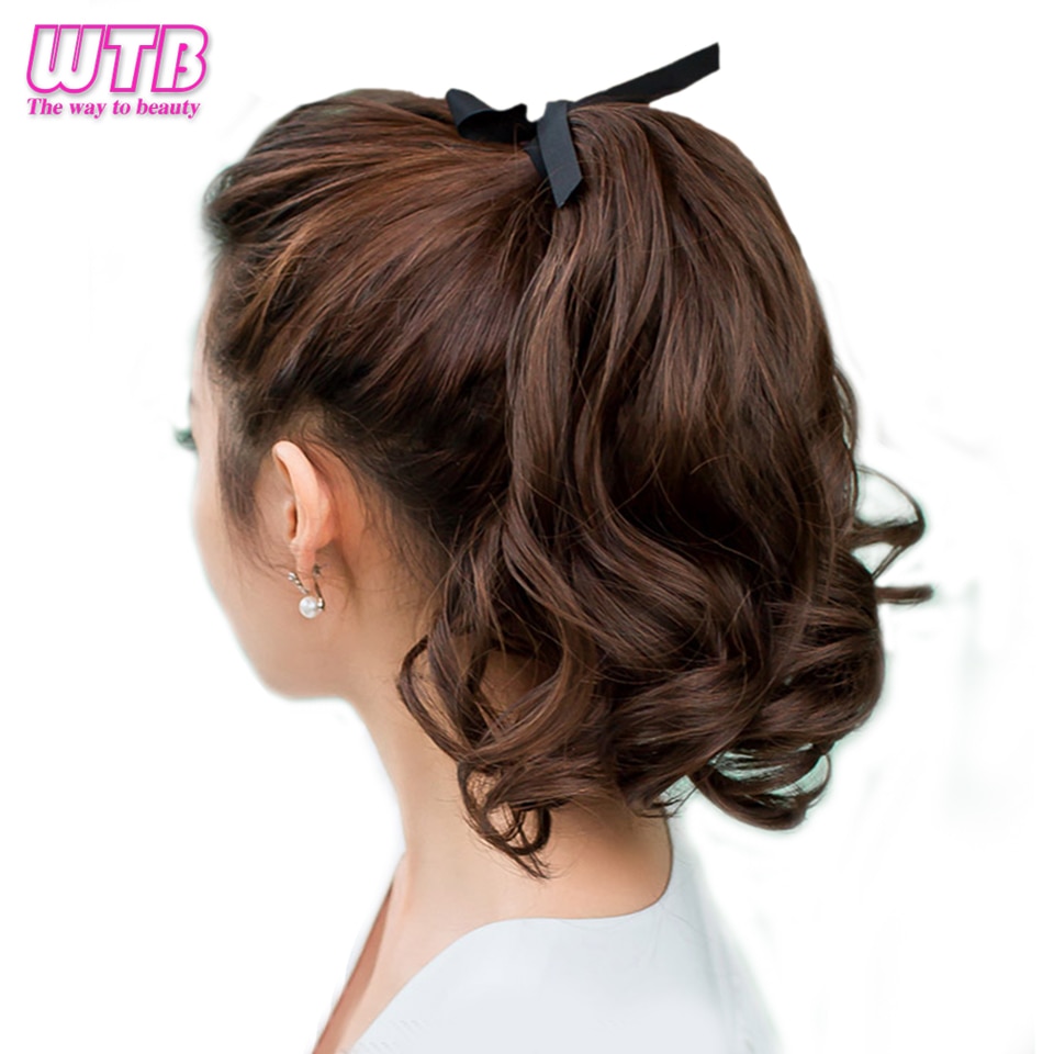 WTB-coletas rizadas cortas sintéticas para mujer, coletas onduladas con cordón resistente al calor, color negro y marrón