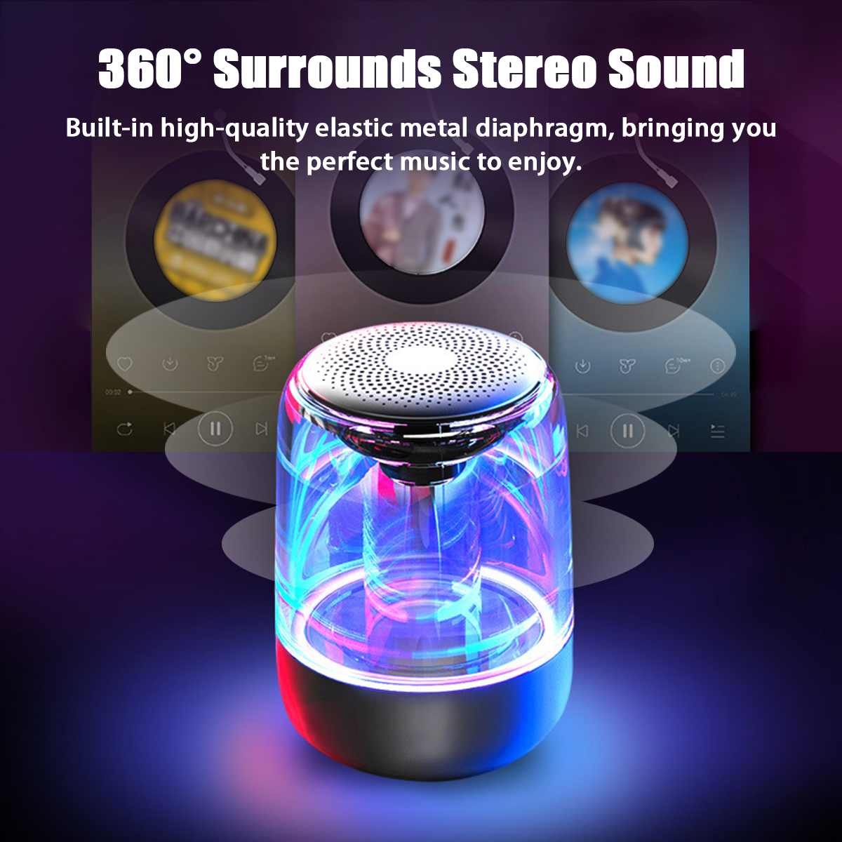 Bluetooth Wireless Speakers Waterproof Stereo Column Portable Bass Subwoofer Speaker Colorful Light Support TF Card with Mic