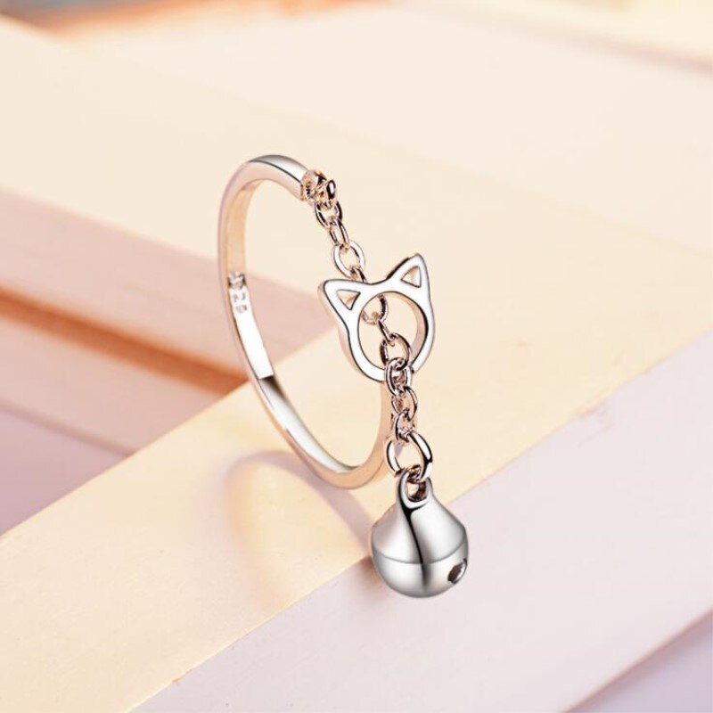 Nueva joyería creativa de Plata de Ley 925 de , anillos de apertura de borla con personalidad y campana de gato hueco para SR359
